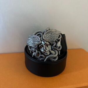 NEW Versace Black and Silver Belt with Iconic Medusa Buckle